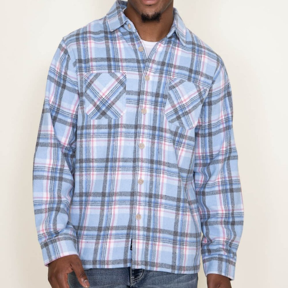 Brooklyn Cloth Heavy Flannel Shacket for Men Blue Size Large NWT - Picture 1 of 5
